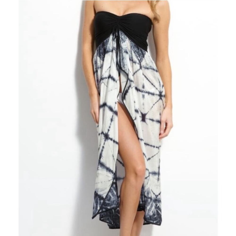 Robin Piccone Tie Dye Silk Swim Cover-Up Womens M Black White Strapless Resort